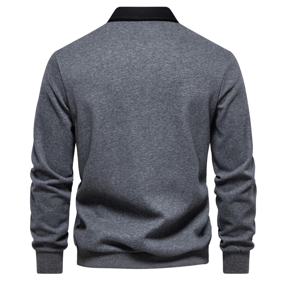 Men’s Cotton-Blend Polo Collar Sweatshirt