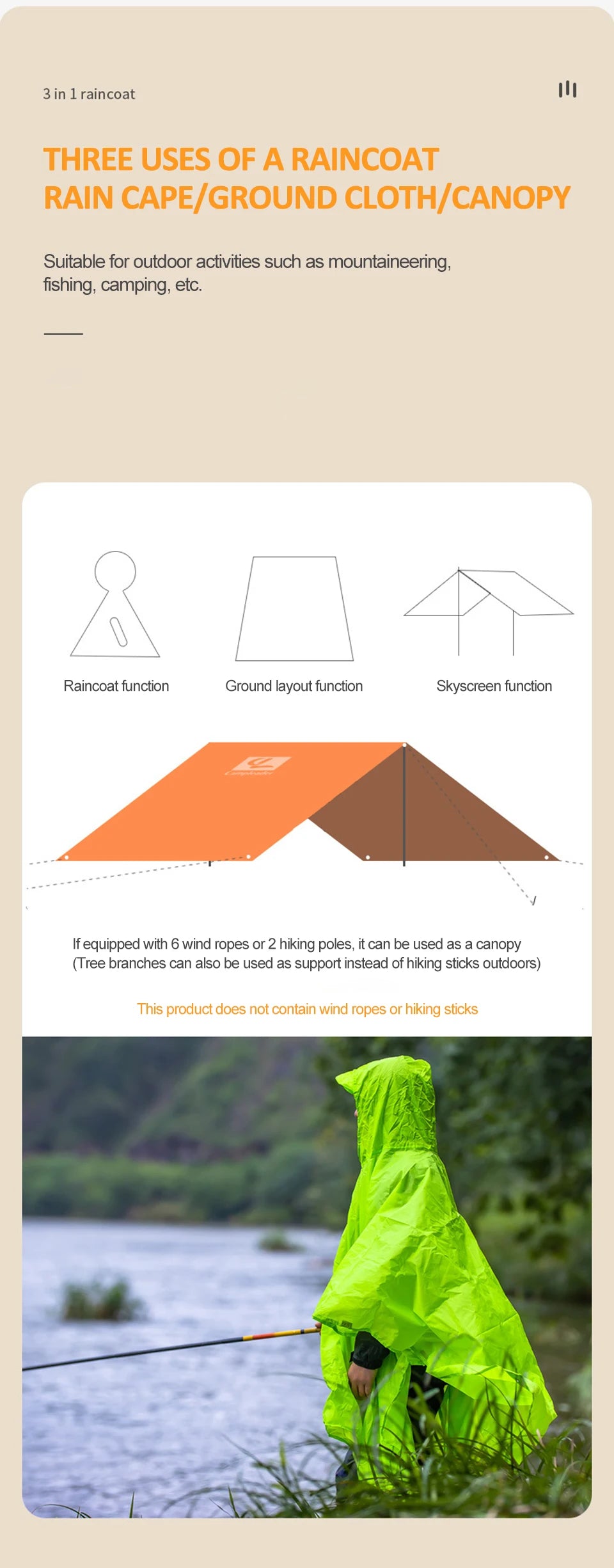 Outdoor 3-in-1 Waterproof Rain Poncho & Shelter