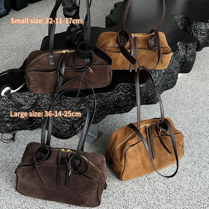 Ladies Casual Soft Suede Cowhide Handbags Women's Frosted Cow Leather Shoulder Bag Female Fashion Trend Luxury Designer Bags New