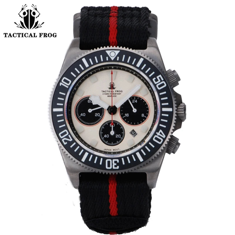 Tactical Frog FXD2 Titanium Diving Watch For Men 20ATM Chronograph VS75B Solar-powered Quartz Movement Watch BGW9 Super Luminous