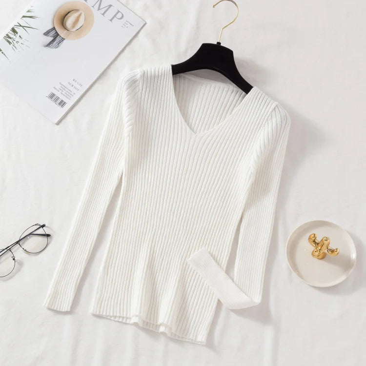 Women's V-Neck Knit Pullover Sweater