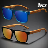 Square Wood-Grain Sunglasses – UV400 & Spring Hinges