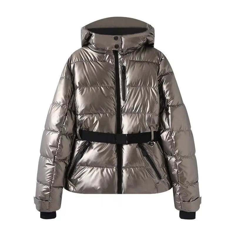 Women's Hooded Winter Parka – Insulated Mid-Waist Jacket with Adjustable Belt