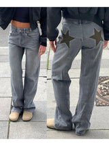 Women's Y2K Star Print Low-Rise Straight-Leg Jeans