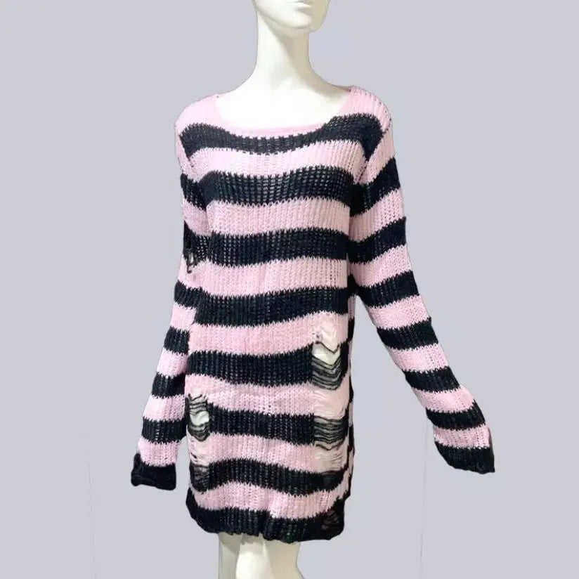 Gothic Striped Distressed Unisex Sweater