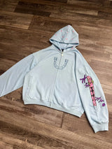 Women Shahzad Clothing Joestar Style Zip Hoodies Men JoJo Light Blue Star Tusk Print Oversized Embroidery Couple Sweatshirt Tops