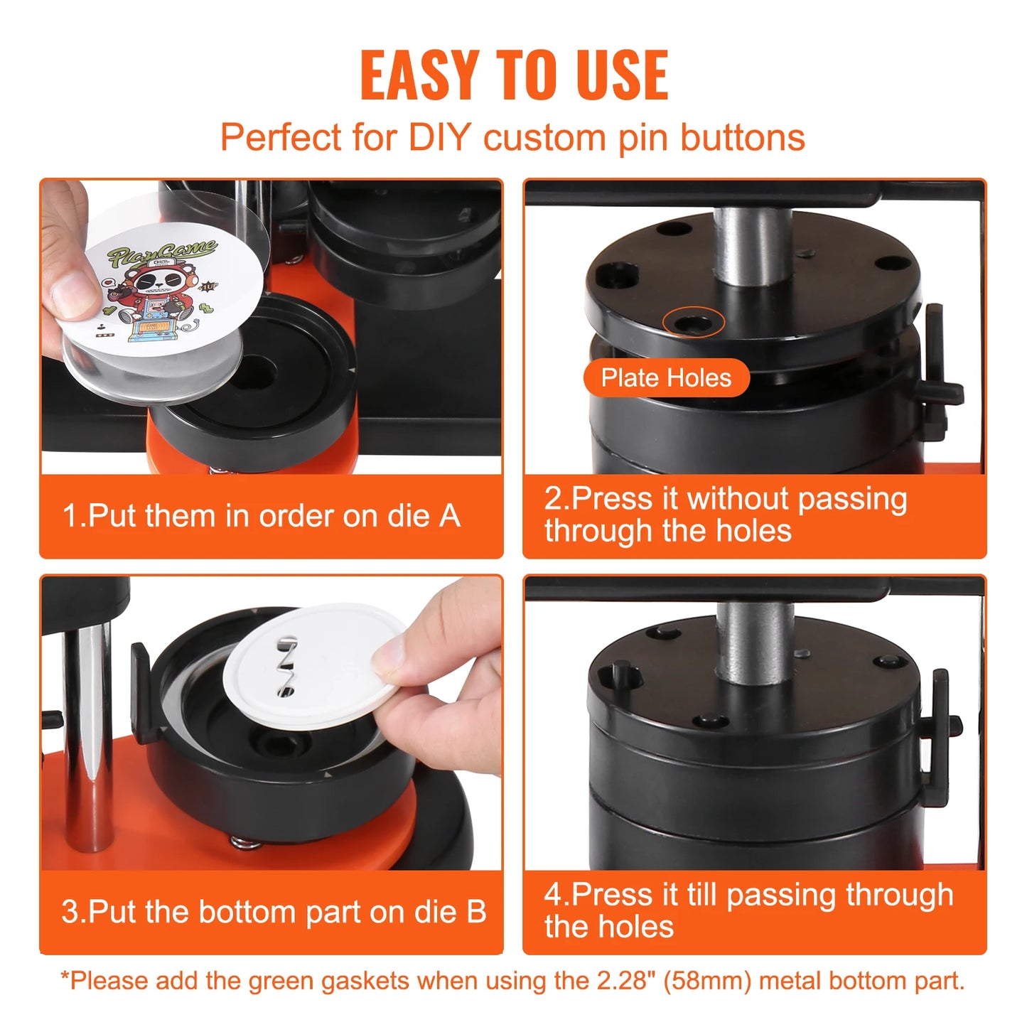 SucceBuy Button Maker 25/32/58 Pin Maker with Button Parts Ergonomic Arc Handle Punch Press Kit Button Maker Machine