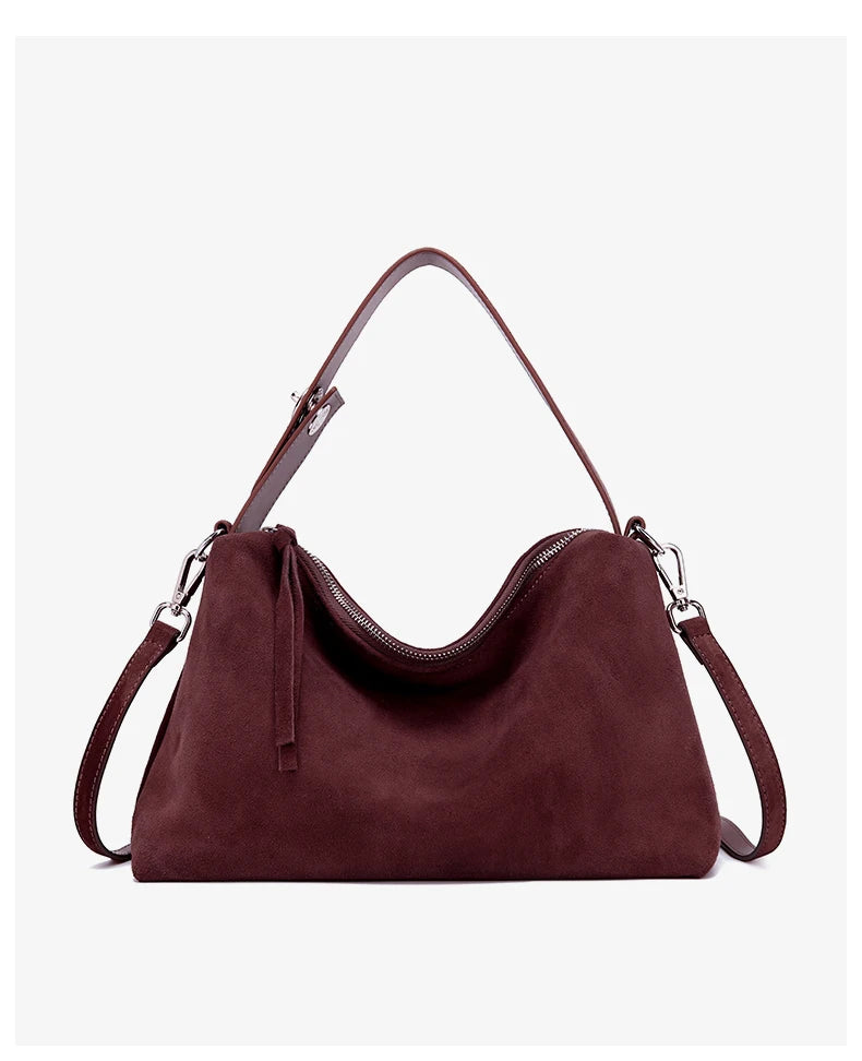 Russian Women's Genuine Suede Cowhide Leather Shoulder Bag Retro Frosted Cow Large Capacity Versatile Commuting Luxury Designer