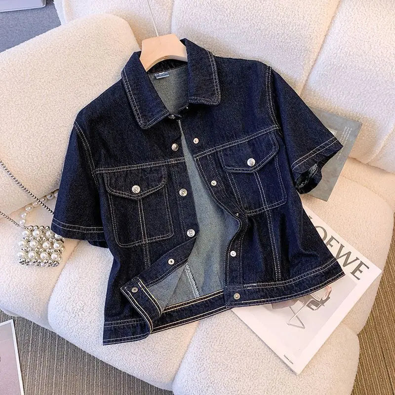 Women's Retro Cropped Short Sleeve Denim Jacket