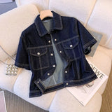 Women's Retro Cropped Short Sleeve Denim Jacket