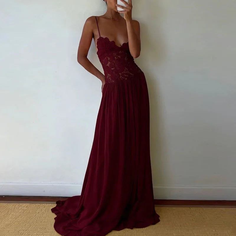 Lace Patchwork Ankle-Length Dress for Women