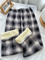 Plaid Plush Wide-Leg Trousers