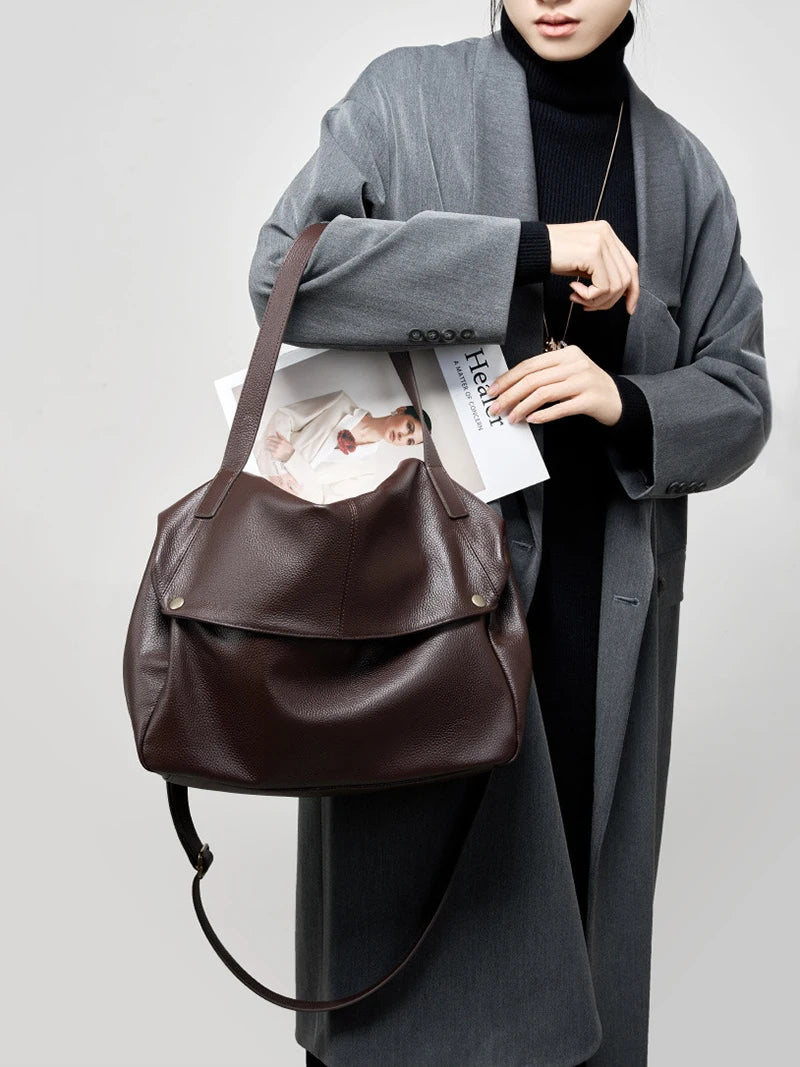 2026 New Large Capacity Women's Shoulder Bag Genuine Leather Tote Casual Handbag for University Students And Commuters Crossbody