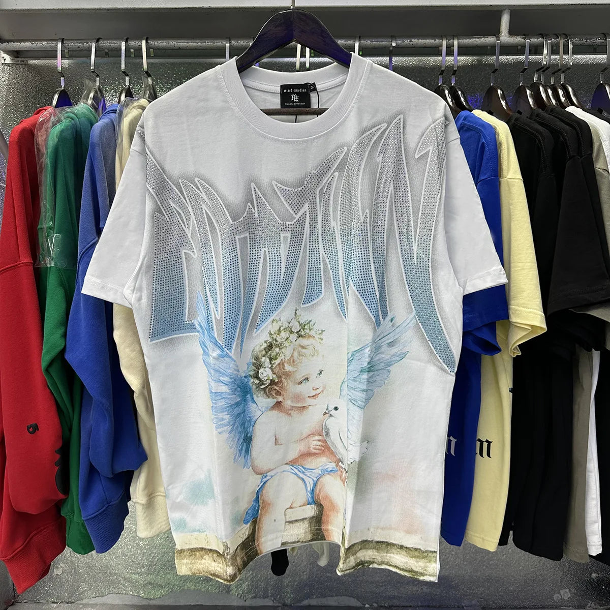 MIXED EMOTION Oversized Cotton Rhinestone T-Shirt