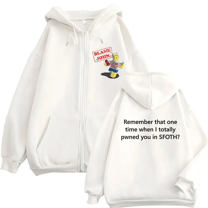 Blame John Meme Oversized Zip-Up Hoodie