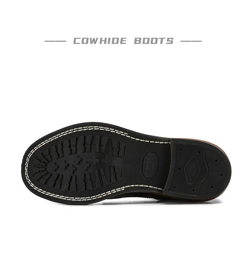 KOWM Hiking shoes men's walking boots British thick soled cowhide high top motorcycle boots ankle sneakers  casual trekking shoe
