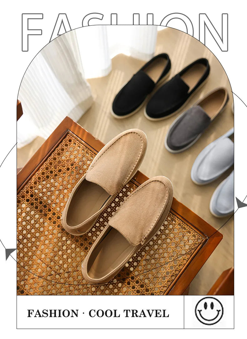 Men Flat Loafers 2025 Frosted Suede Flat Shoes Comfortable Non Slip Fashion Loafers Lightweight Trendy Outdoor Casual Shoes