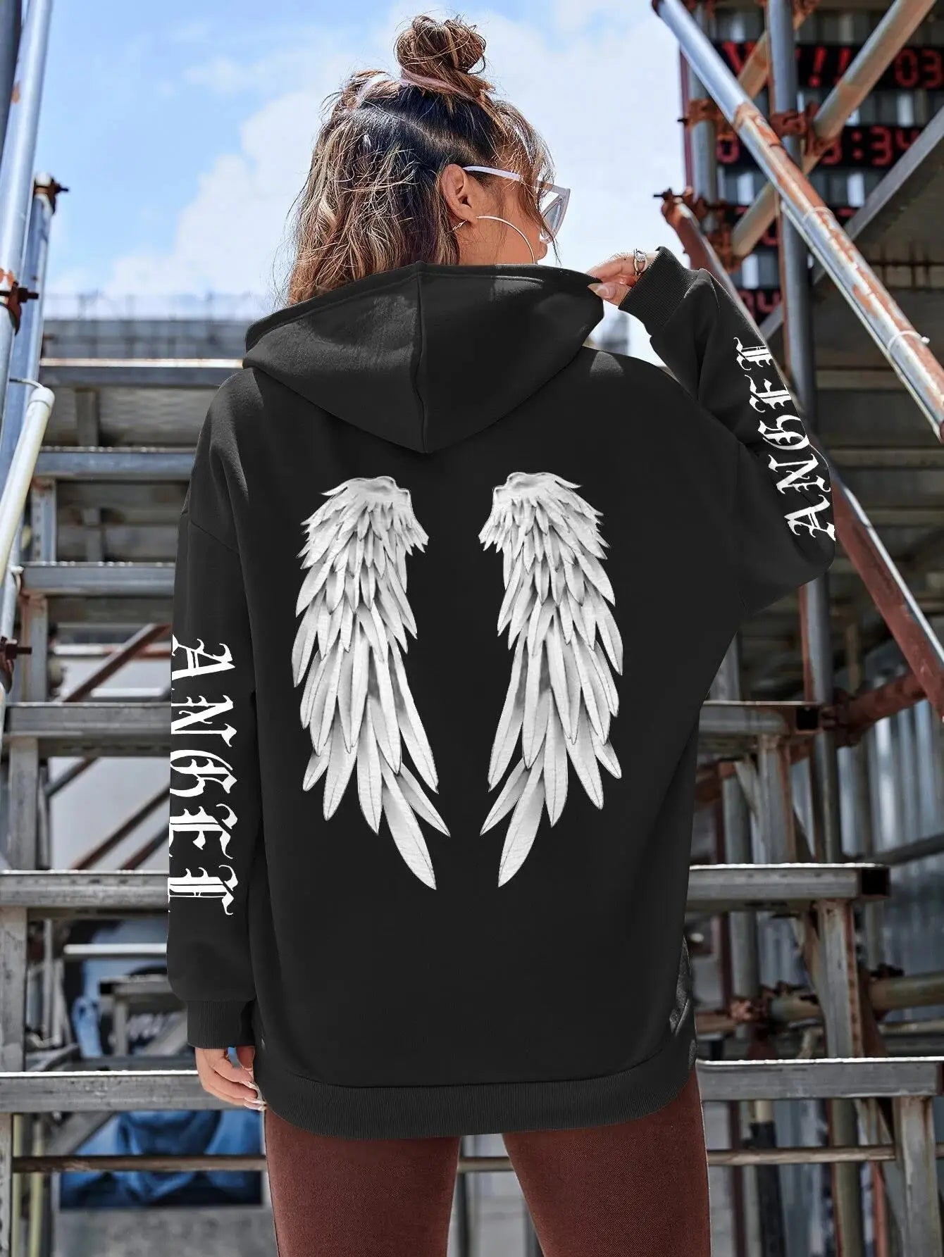 Angel Wings Oversized Graphic Hoodie