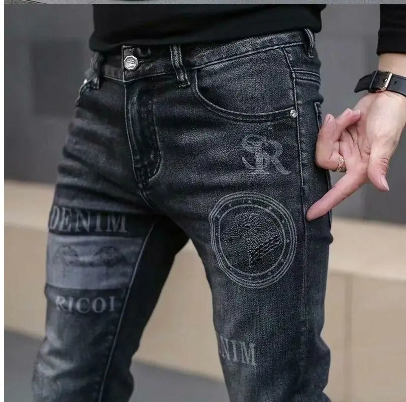 Men's Printed Stretch Slim Fit Denim Jeans