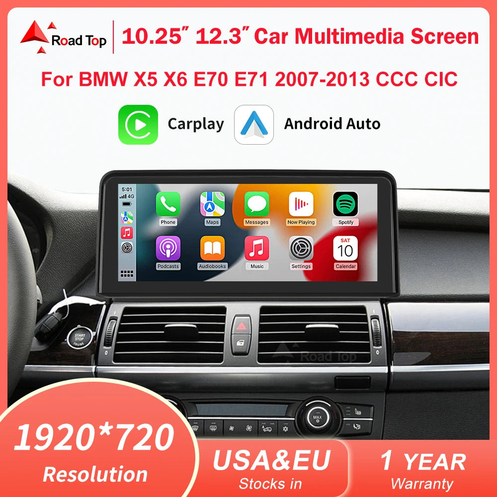 RoadTop 10.25"/12.3" Wireless CarPlay & Android Auto Screen for BMW X5 X6
