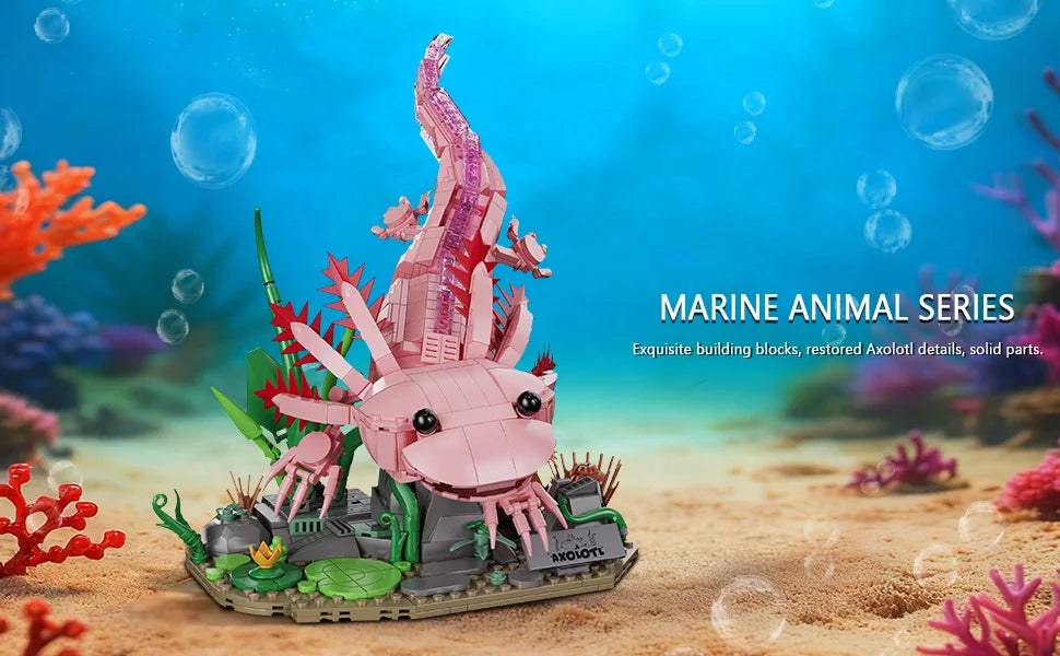 998PCS Creative Aquatic Amphibian Axolotl Model Building Blocks Construction Bricks Toy Gift For Adult