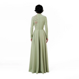 Sage Green Evening Dress Customized Deep V-Neck Long Sleeves Evening Gowns for Women 2026 Pleated A Line Formal Dress Long