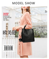 Fashionable and luxurious woven pattern casual versatile black woven pattern daily commuting cowhide women's handbag