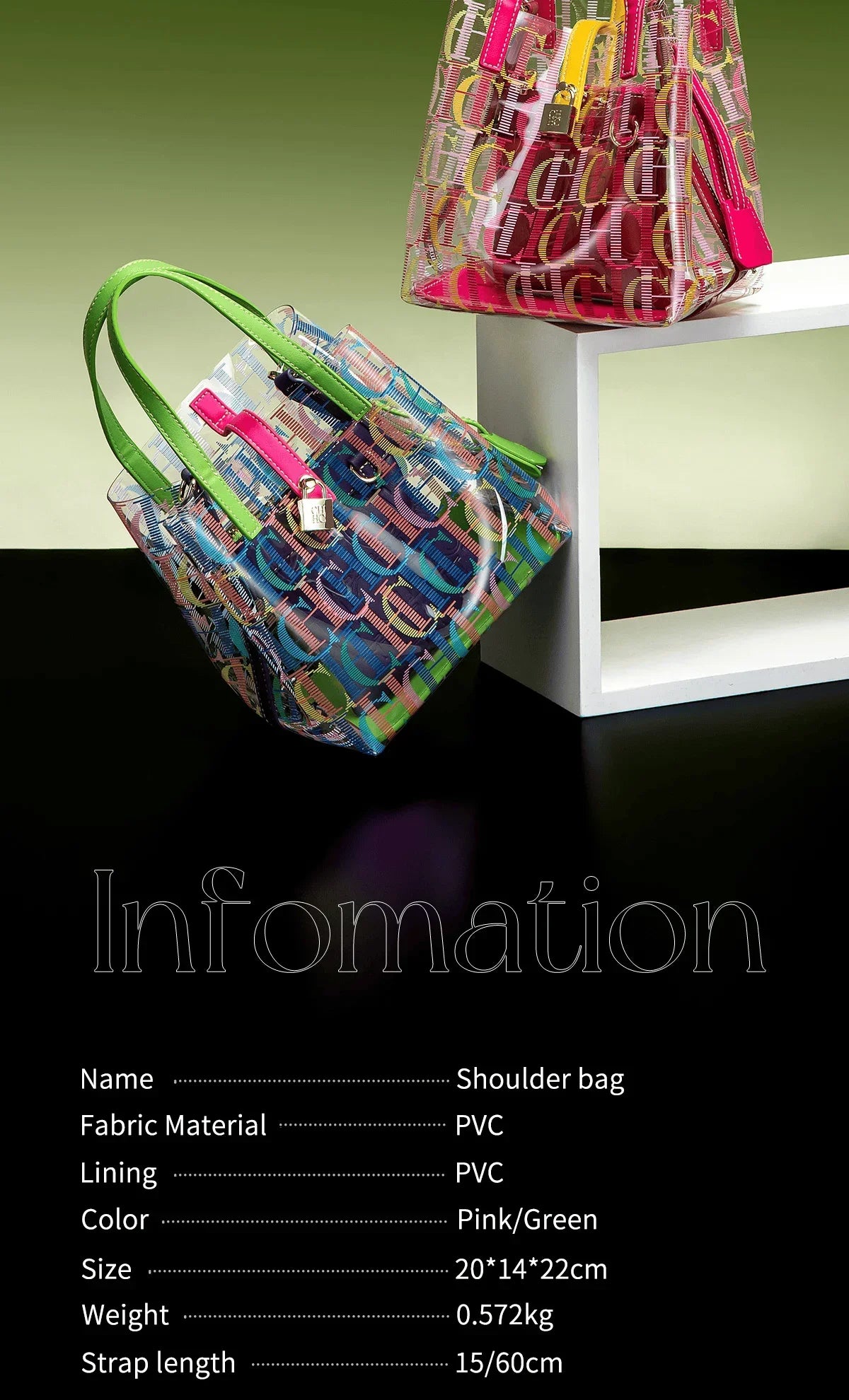 CH Transparent PVC Bucket Bag Women Colorful Jelly Tote Bags Small Crossbody Shoulder Handbag with Inner Pouch