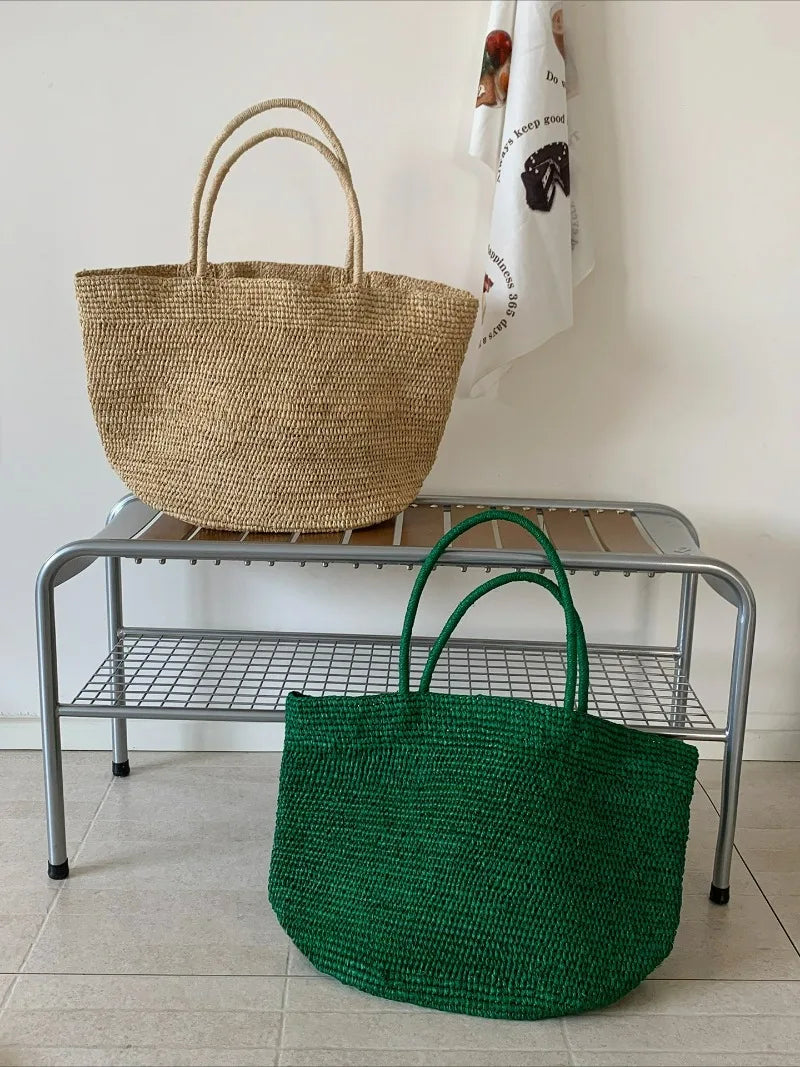 2026 Large Handwoven Rattan Tote Bag for Women Natural Straw Beach Bag Purse Luxury Shoulder Bags Handbag Summer