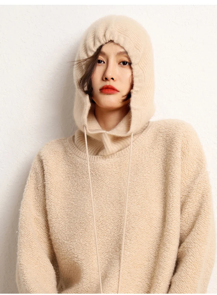 Women's Pure Cashmere Knit Beanie & Scarf Hat