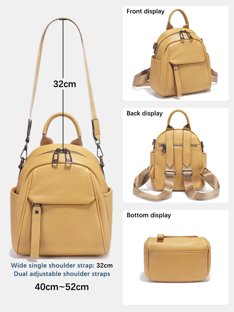 Zency Soft Genuine Leather Women Small Casual Backpack Travel Rucksack Shoulder Bag Purse Preppy Style Mochila 2025