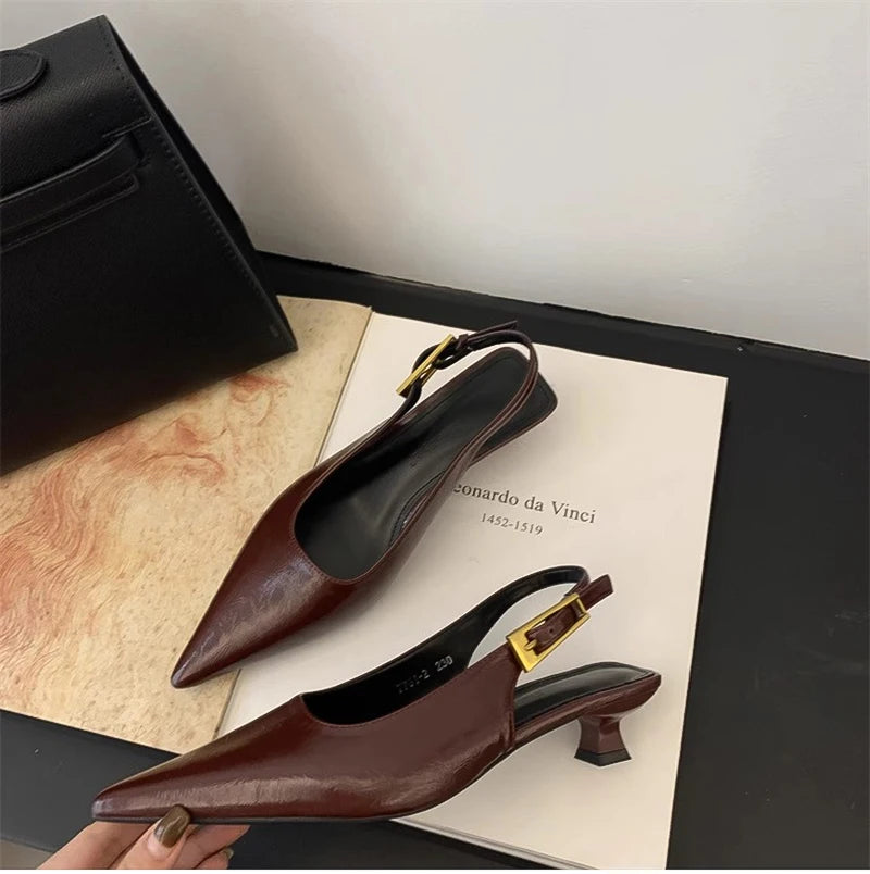 Summer Pointed Toe Women Sandals Fashion Singbacks Mules Shoes Ladies Elegant Low Heel Stripper Party Sandalias