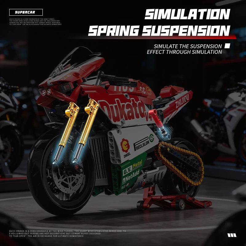 Technology motorcycle building block set, V4 super motorcycle model set, technology racing, STEM assembly toy gift for boys and