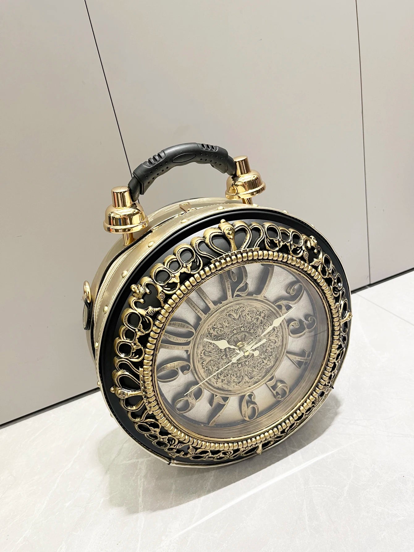 Vintage Clock-Style Circular Shoulder Bag