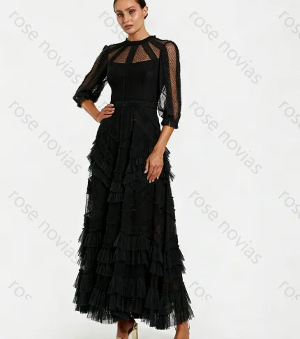 Customized Green Tulle High Quality Evening Dresses O-neck for Floor-Length Tiered A-line for Formal Evening Vestidos De Fiesta