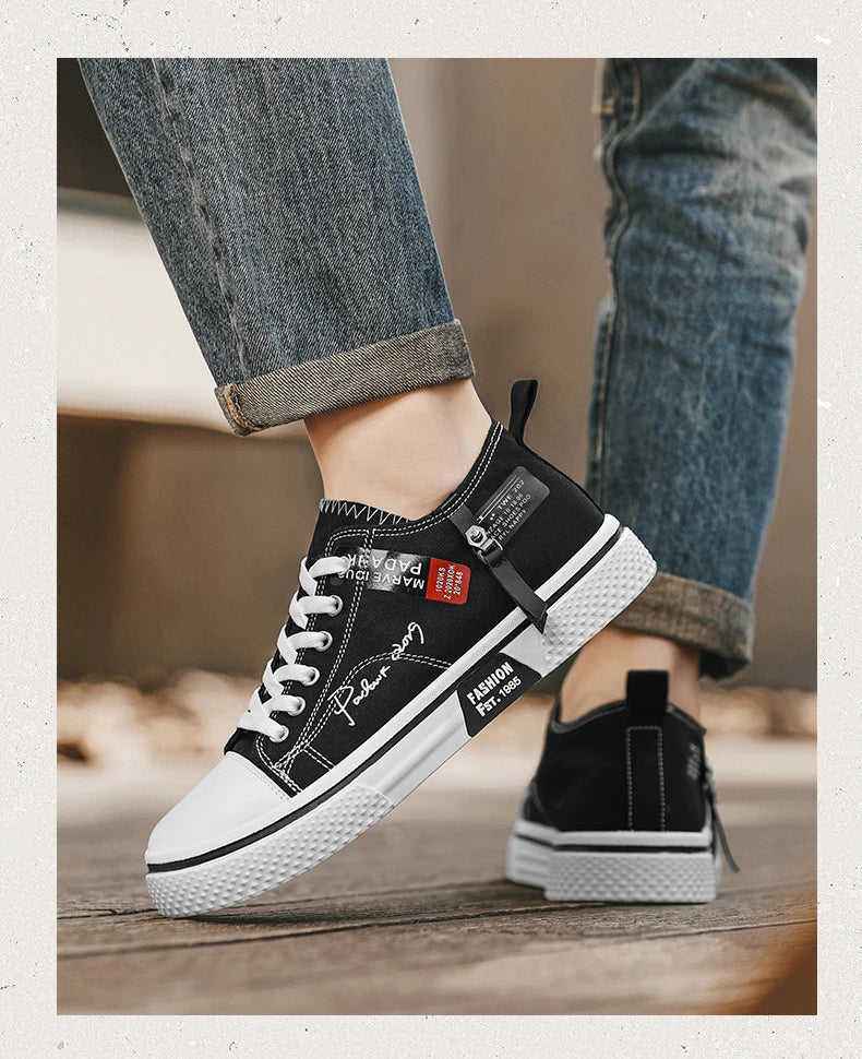 Men's Plus Size Canvas Sneakers — Breathable Lace-Up Casual Flat Shoes