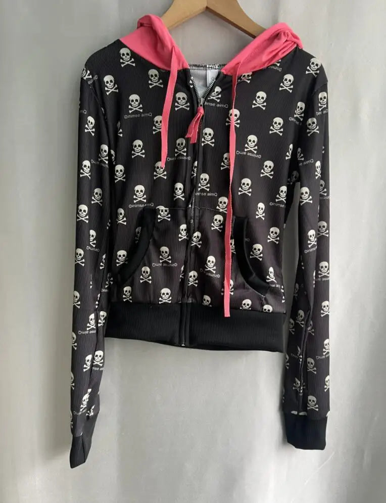 Women's Vintage Skull Print Zip-Up Hoodie