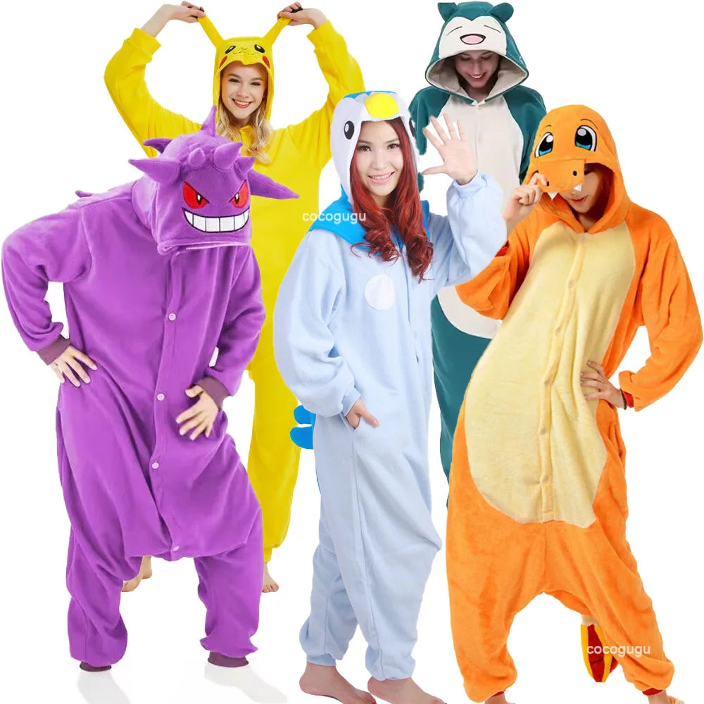 Pokemon Cosplay Costume Men Women Kigurumis Anime Onesie Hallween Carnival Party Outfit Gengar Pikachu Funny Jumpsuit