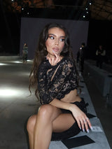 Elegant Lace One-Shoulder Mini Dress | Sheer Long Sleeve Streetwear
