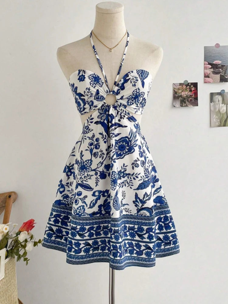 Semalam Romantic Floral Print Strapless Summer Beach Dress
