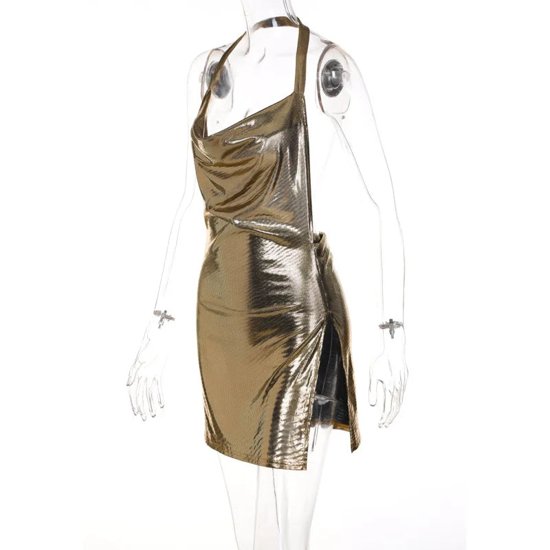 Elegant Sequin Halter Mini Dress