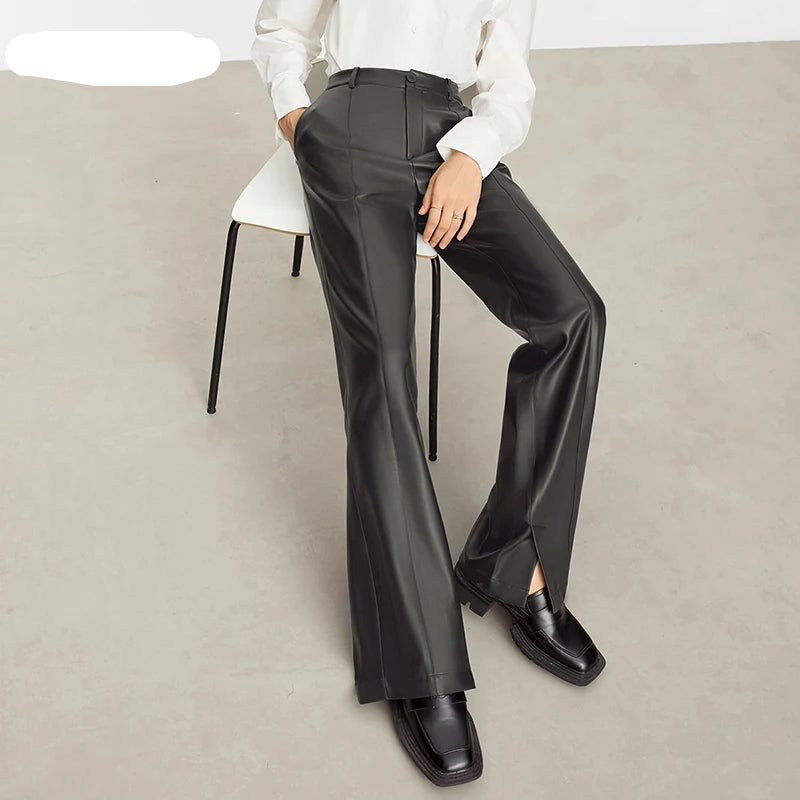 Minimalist Straight-Leg PU Leather Trousers