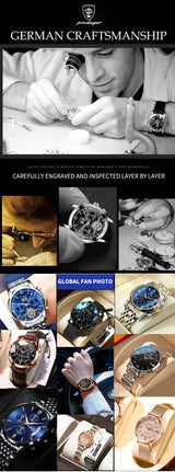 POEDAGAR Luxury Stainless Steel Watch