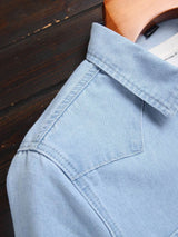 Men Light Blue Washed Denim Shirts Long Sleeve Button Down Casual Shirts With Dual Chest Pockets Western Style Work Shirts