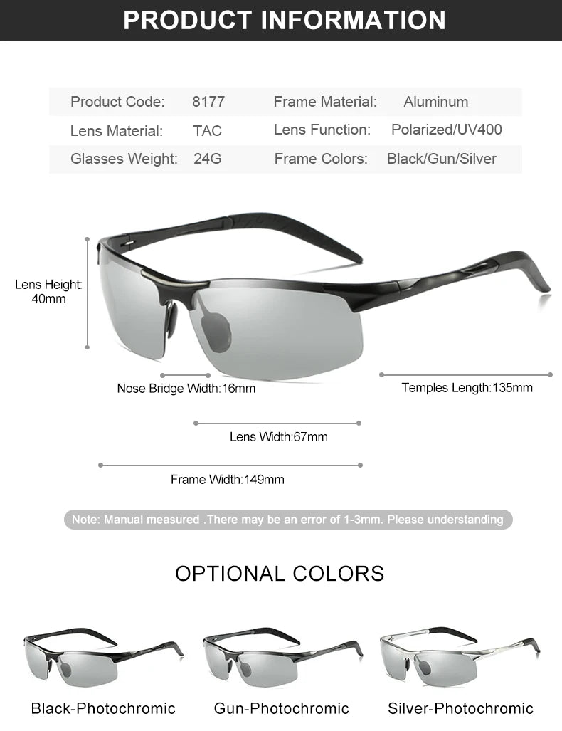 SZTZX Aluminium Rimless Outdoor Sport Photochromic Sunglasses Men Polarized  Anti-UV Driving Fishing Glasses Cycling Goggle