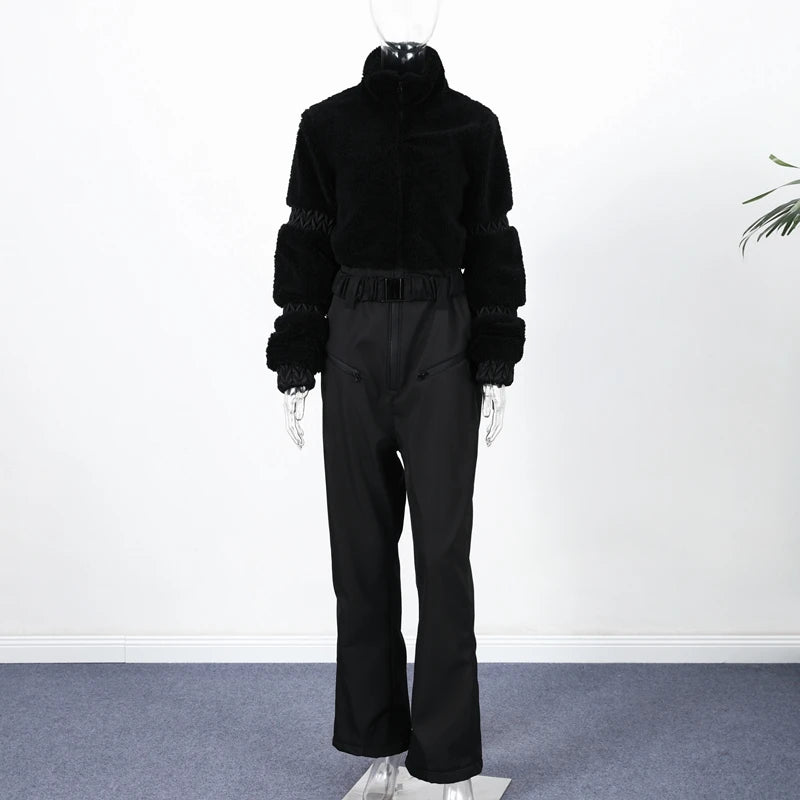 Windproof Faux Fur Ski Jumpsuit
