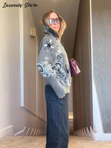 Vintage-Style Printed Knit Cardigan