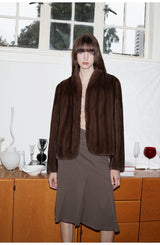 Women's Short Faux Fur Coat with Stand Collar