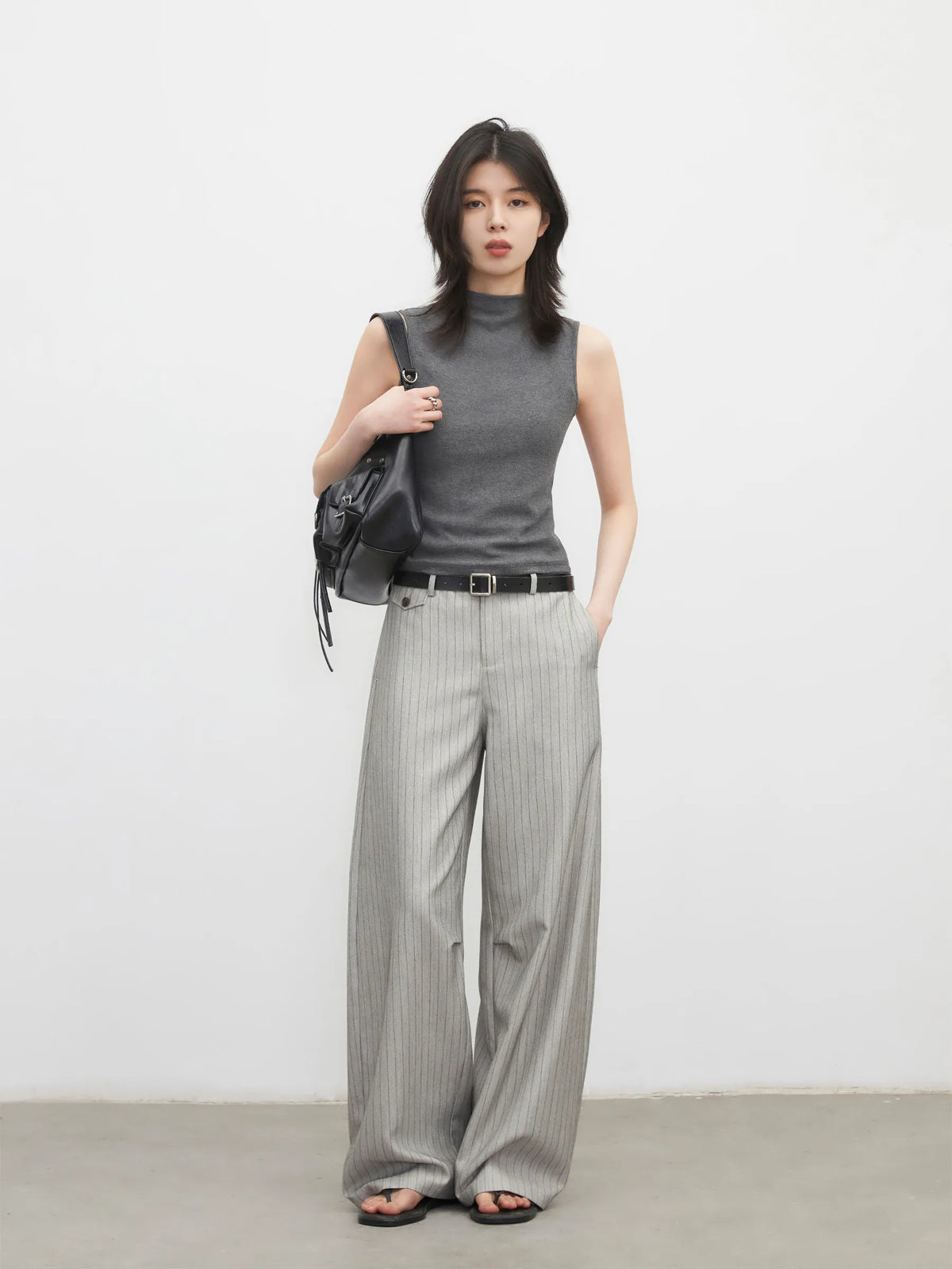 Women's Herringbone Wide-Leg Office Trousers