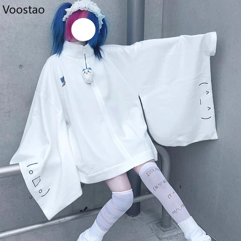 Women's White Embroidered Y2K Zip-Up Jacket